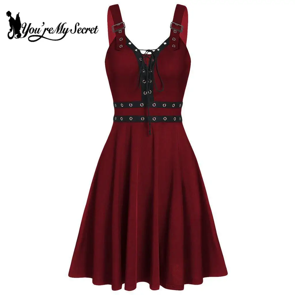 فستان أسود فاسق للنساء فستان الشمس نمط فاسق رداء القوطية زلة ثوب خمر القرون الوسطى الزي الربيع الشارع الشهير ملابس الصيف #6