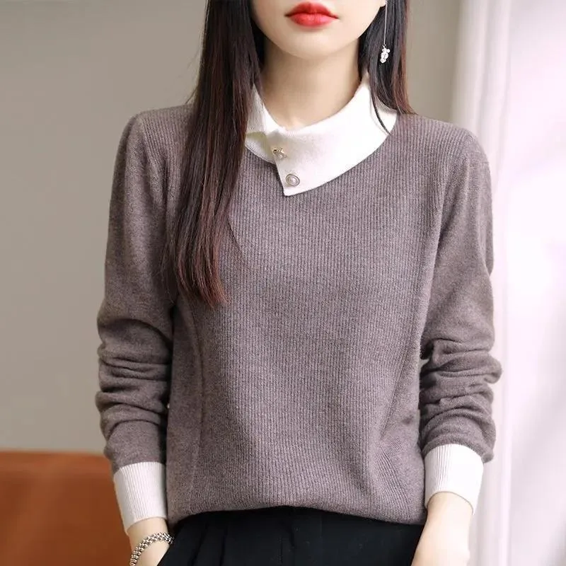 Autumn Winter Women\'s Clothing Turtleneck Screw Thread Pullover Long Sleeved Sweater Knitted Elegant Korean All-match Tops