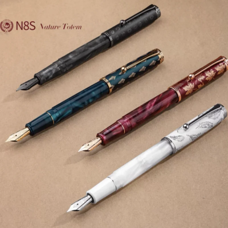 Stylo plume Hongdian N8S, magnifique capuchon en résine motif lapin de lune gris, stylo à piston EF/F0.4/0.5mm, écriture fluide, fournitures scolaires