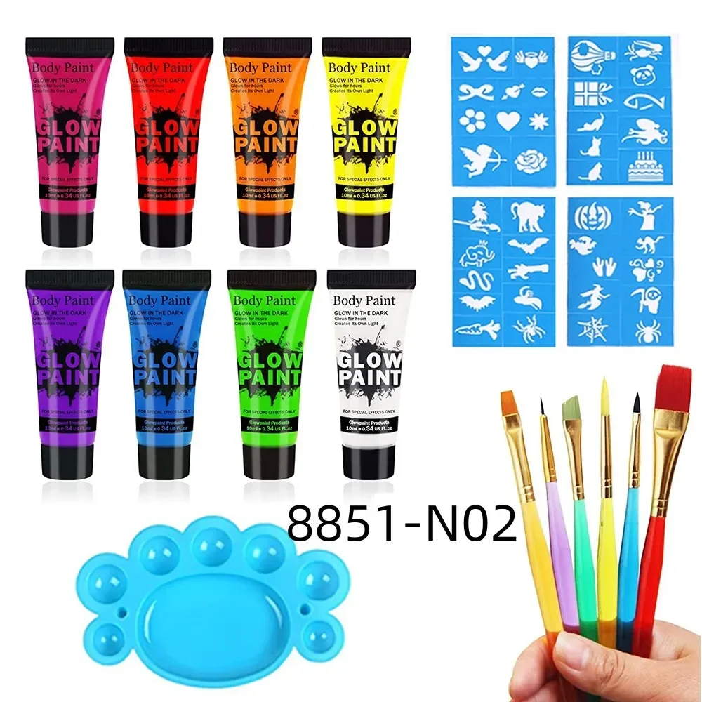 Kit de pintura fluorescente para cara y cuerpo, maquillaje de ojos para fiesta de Halloween, Cara de niños, kit de pintura brillante UV shied, maquillaje de cosplay al por mayor