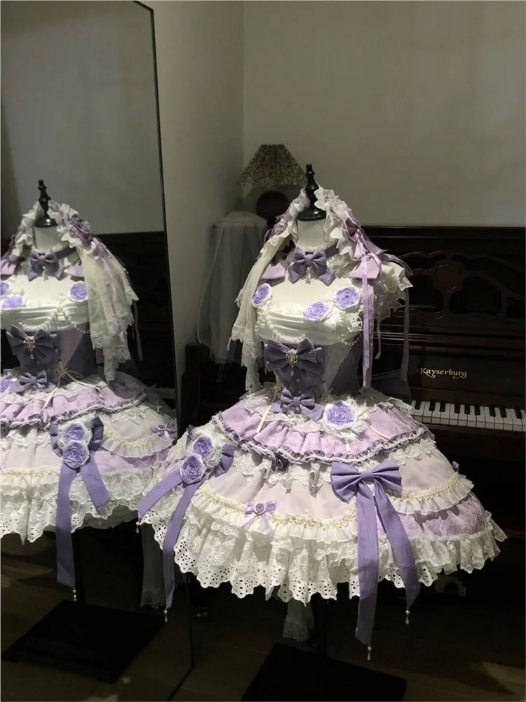 Purple ballet-style rose mini elegant and sweet girl strapless dress