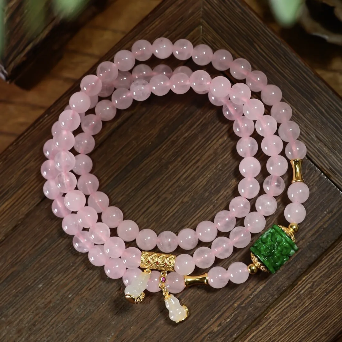 

Браслет из натурального розового кварца, сухой зеленый нефрит, резной Lulutong, белый нефритовый тыква, серебро, ювелирные изделия в китайском стиле с драгоценными камнями, подарок