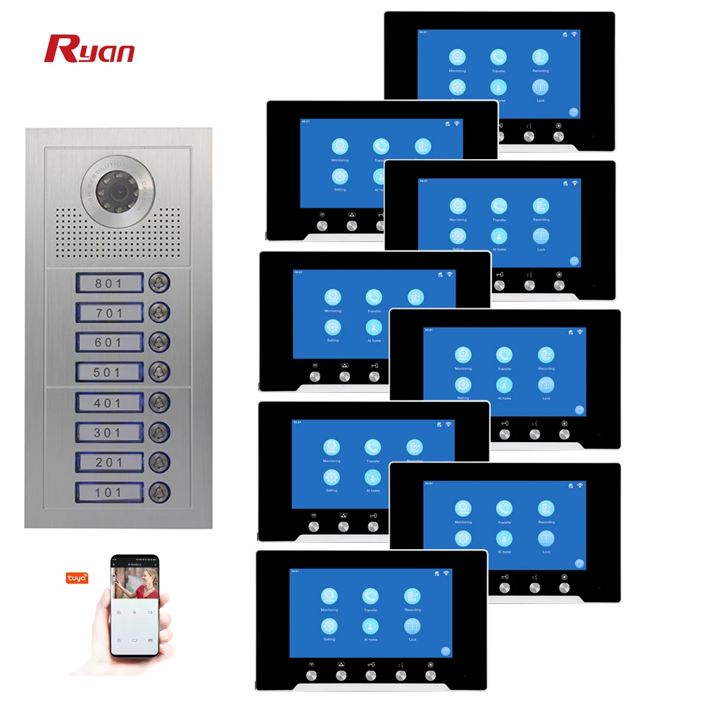 라이언 신제품 고품질 4선식 IP WIFI 비디오 도어폰 10인치 대형 화면 1080P 카메라 아파트 인터콤 시스템 도어폰
