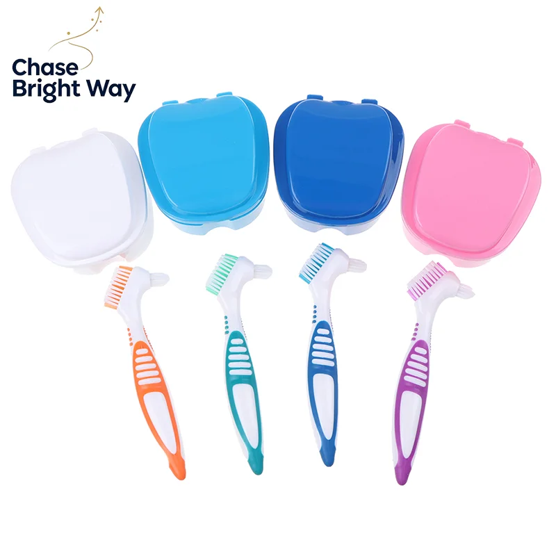 Denture Bath Box Organizer Dental False Teeth Storage Box with Hanging Net Container Cleaning Teeth Cases Artificial Tooth Boxes