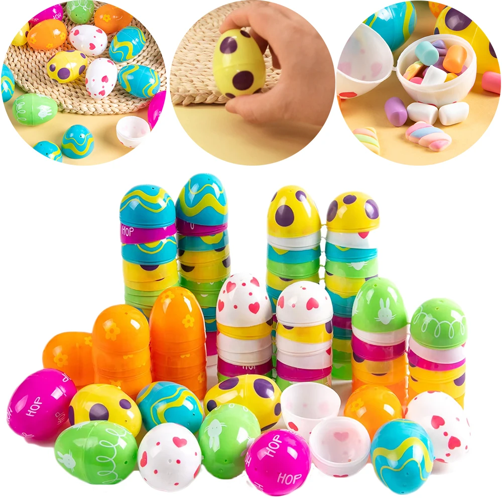 12/24/48pcs Plastic Fillable Easter Eggs Candy Boxes Empty Easter Egg Gift Packing Easter Egg Hunt Kids Happy Easter Party Favor