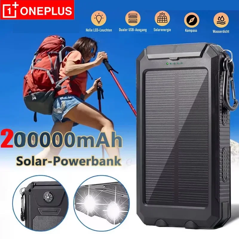 OnePlus 100000mAh Solar Power Bank Compatible USB-A And USB-C With Flashlight Large Capacity Outdoor Battery For IPhone Sumsung