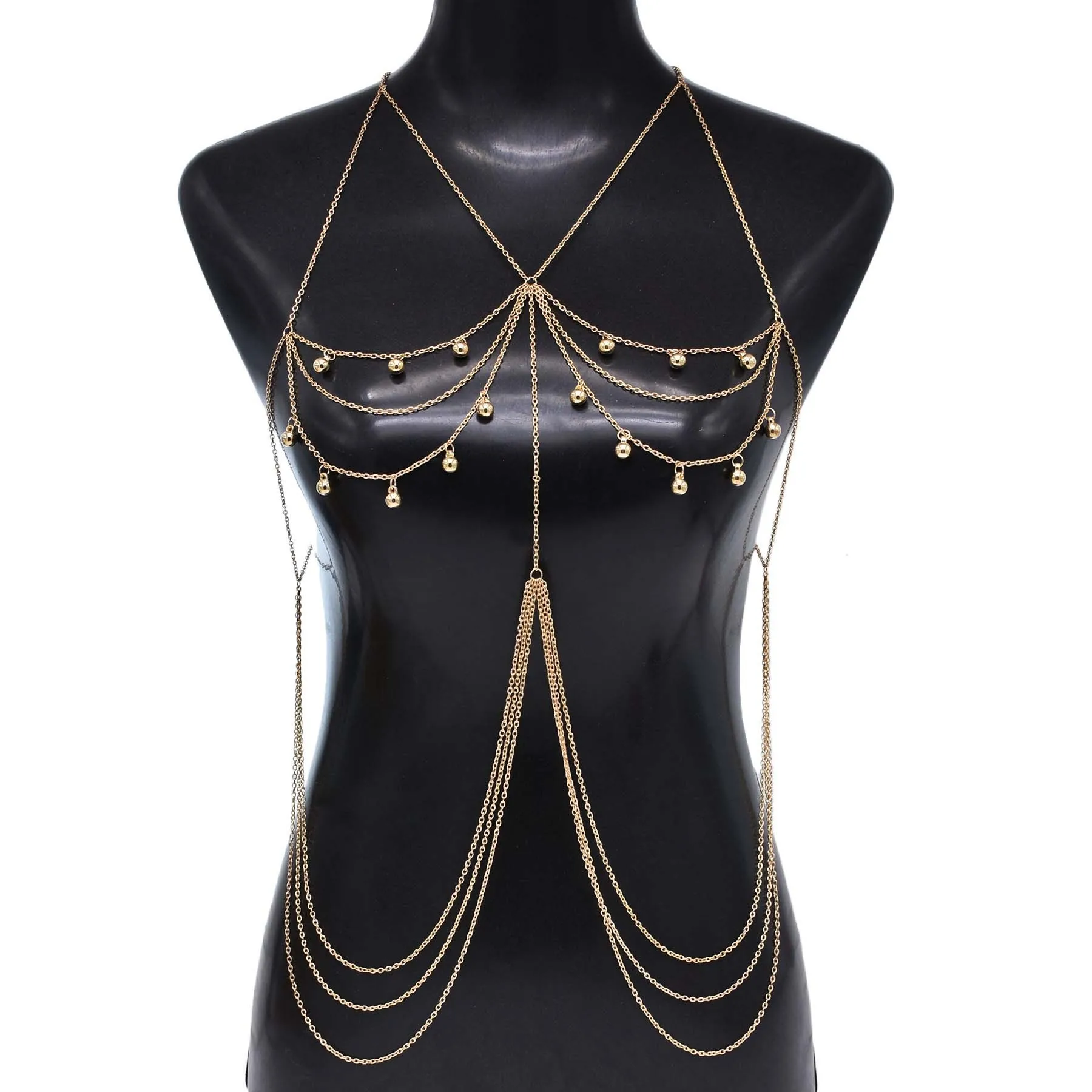 New Simple Multilayer Chest Chain Harness Dress Bikini Round Bead Pendant Jewelry Charm Body Necklaces Body Accessory for Women