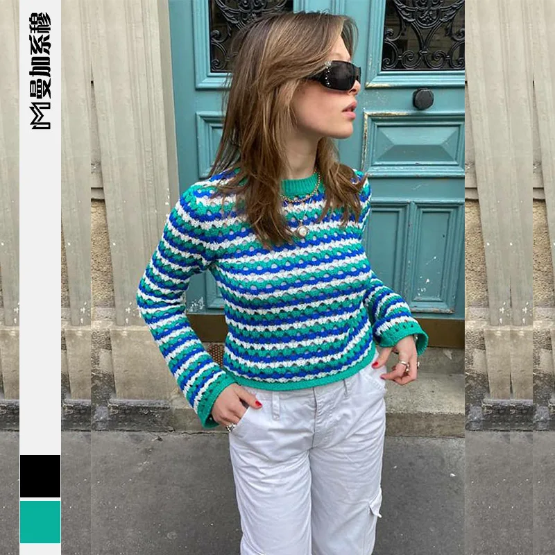 

Women's Slim Fit Knitted Sweater Crew Ne Cut out Warmth Heat Generation Spring Autumn Winter Long Sve Printed Cotton Blend