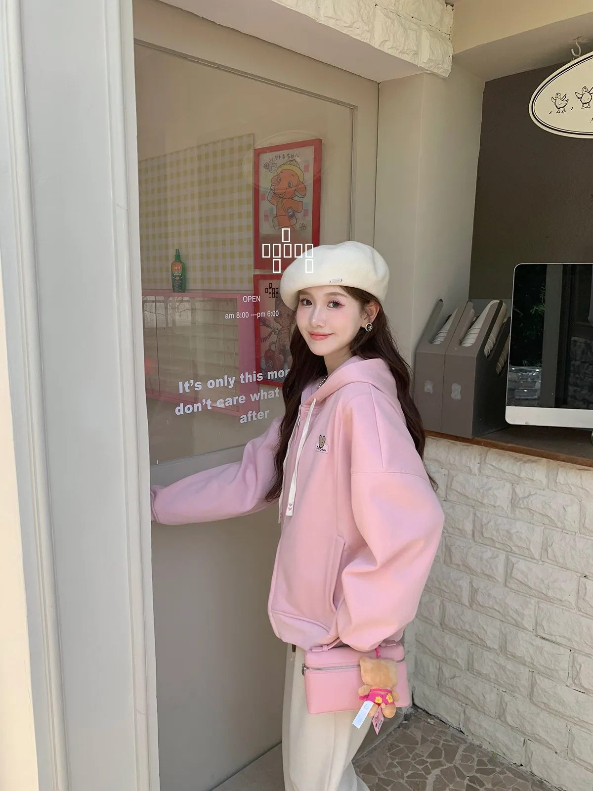 

DbyDoi Pink Hoodie Women's 2023 New Sle Korean Lazy Thi American Retro Oversize Cotton Long Sve Sweatirt