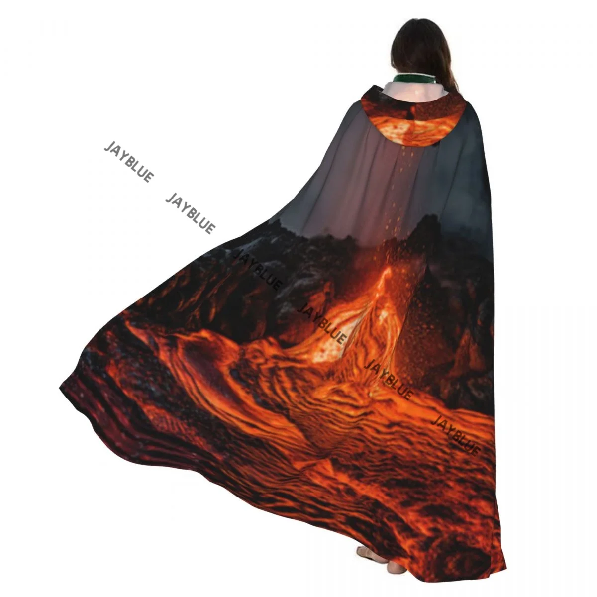 Unisex Witch Party Reversible Hooded Adult Vampires Cape Cloak Crack In The Earth Lava