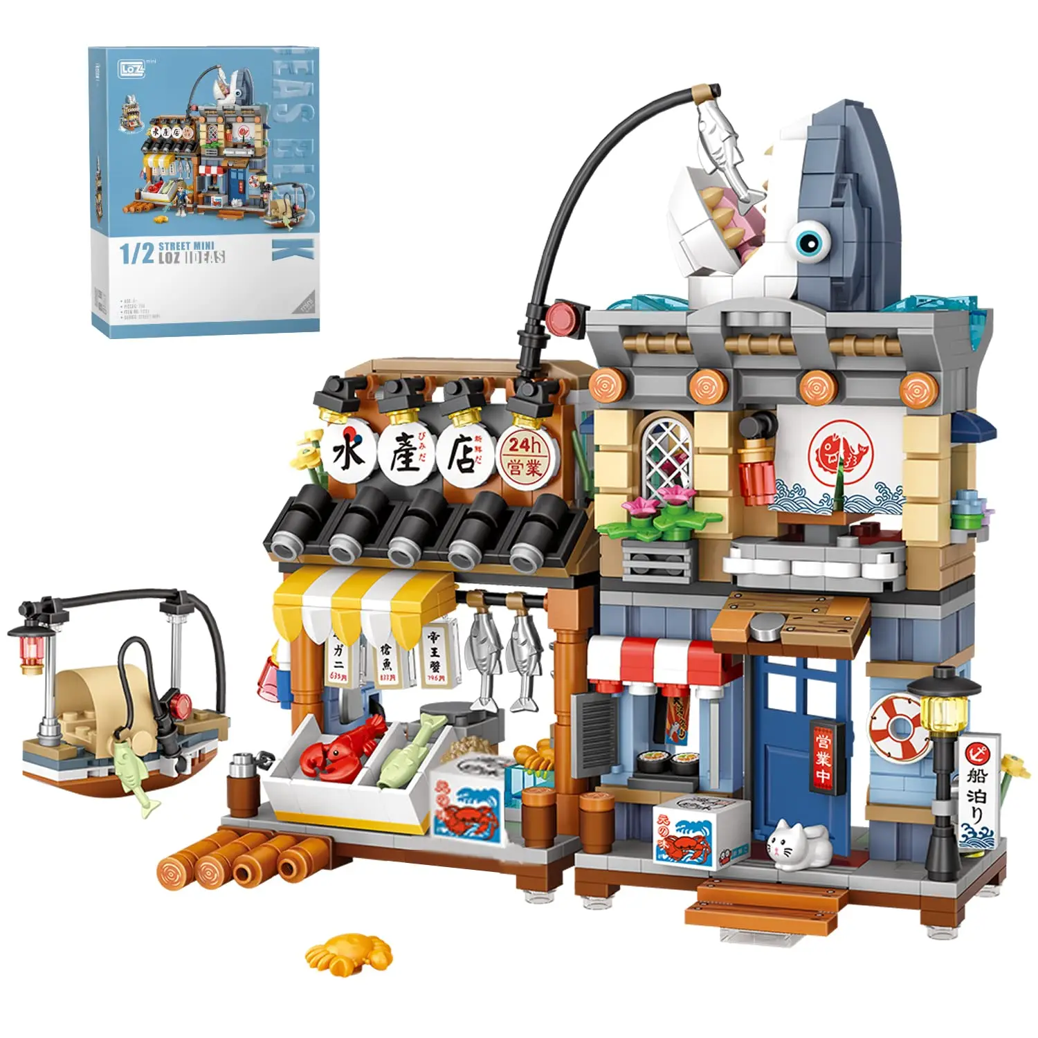 

790 шт., японский вид на улицу, магазин морепродуктов, строительные блоки, модель, креативные строительные наборы, имитация архитектуры, игрушка в подарок для детей