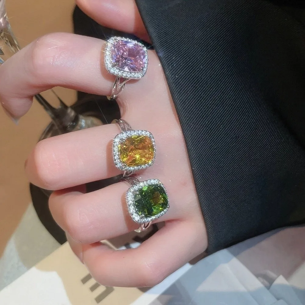 فريدة من نوعها كبيرة مربع كريستال حلقة مفتوحة الزركون خمر حجر الراين خواتم افتتاح أنيقة مبالغ فيها حلقة مأدبة