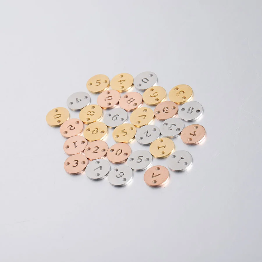 10 pz/lotto 10mm oro acciaio Color oro rosa lucidato a specchio in acciaio inossidabile rotondo 0-10 numero fascino Cnnector fascino fatto a mano