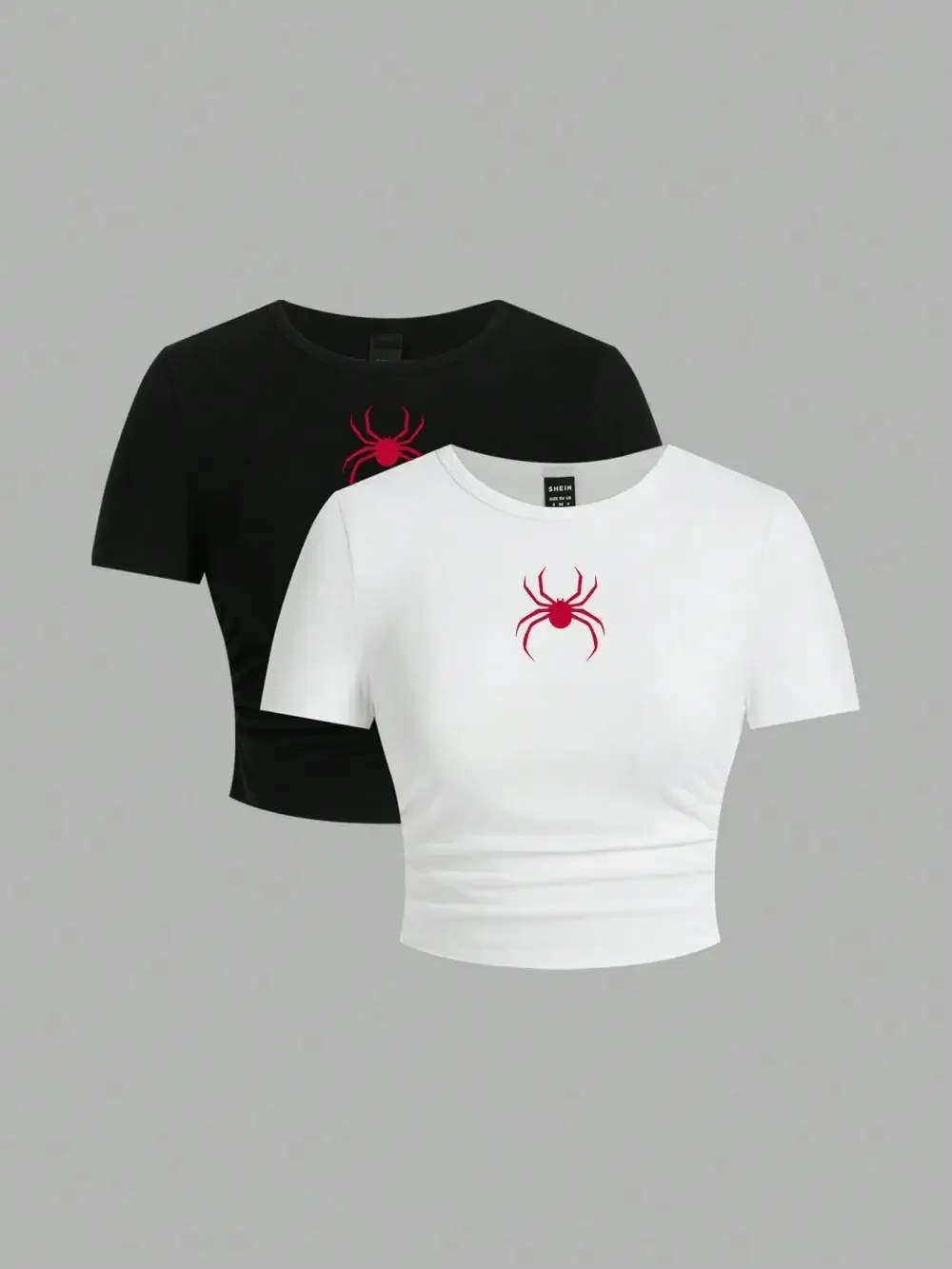 

Simple Red Spider Printing Crop Tops Summer Street Fashion Women's Slim-fit T-Shirt Comfortable Soft High Elastic Female Clothes