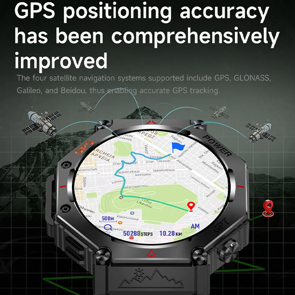Nowy Smartwatch 2025 z GPS Ultra dla Androida i iOS, wodoodporny 10ATM, z wbudowanym dwuzakresowym GNSS, kompasem, wojskowy, sportowy, męski, do pływania, bransoletka.