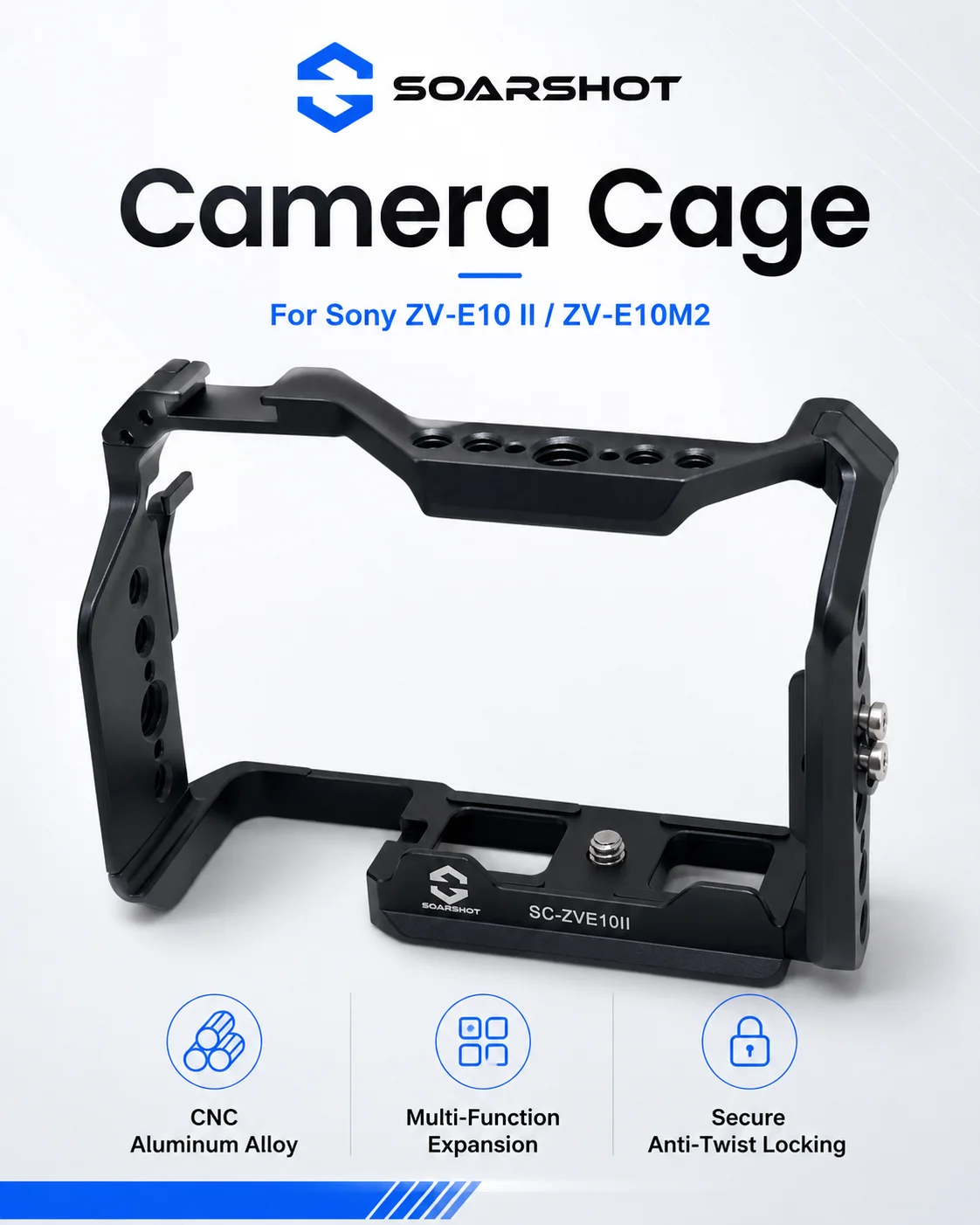 SOARSHOT Kamerakäfig für Sony ZV-E10 II ZV-E10M2 Aluminiumlegierung Kamerarig-Rahmen Cold Shoe 1/4 3/8 Zoll Halterung Vlogging-Zubehör – Detail 1