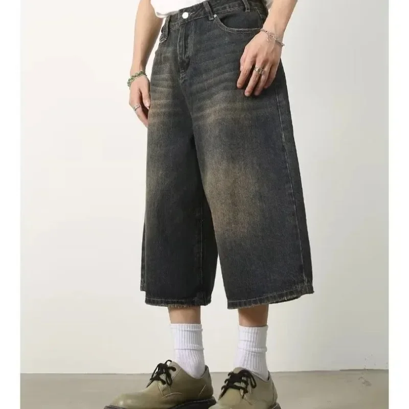 Short en denim baggy de style Y2k pour femme, pantalon court à jambe large, taille haute, lavage foncé, longueur au genou, jean décontracté unisexe, mode adt