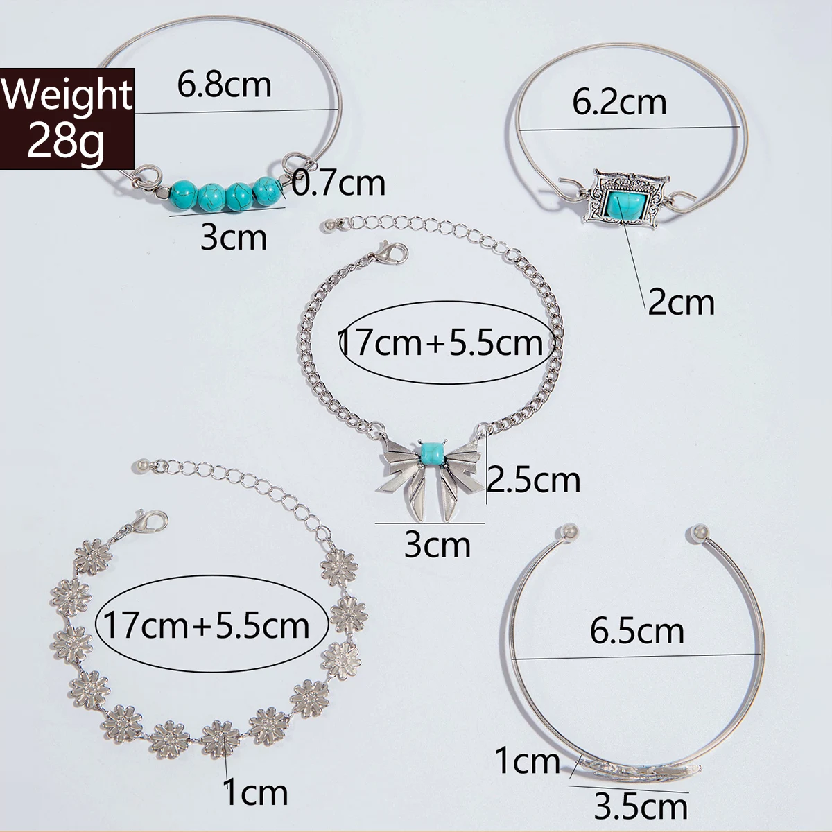 Tocona Vintage Blue Stone Butterfly Bracelet Set for Women Classic Flower Feather Bangle Adjustable Jewelry Party 5pcs/set 26428