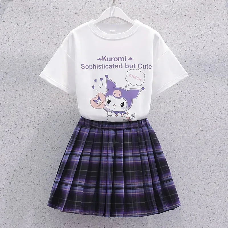 Sanrio New Girls gonna a pieghe t-shirt Set Kuromi Summer Cute Skirt Set Jk College Style Fashion Clothing Set regalo di festa