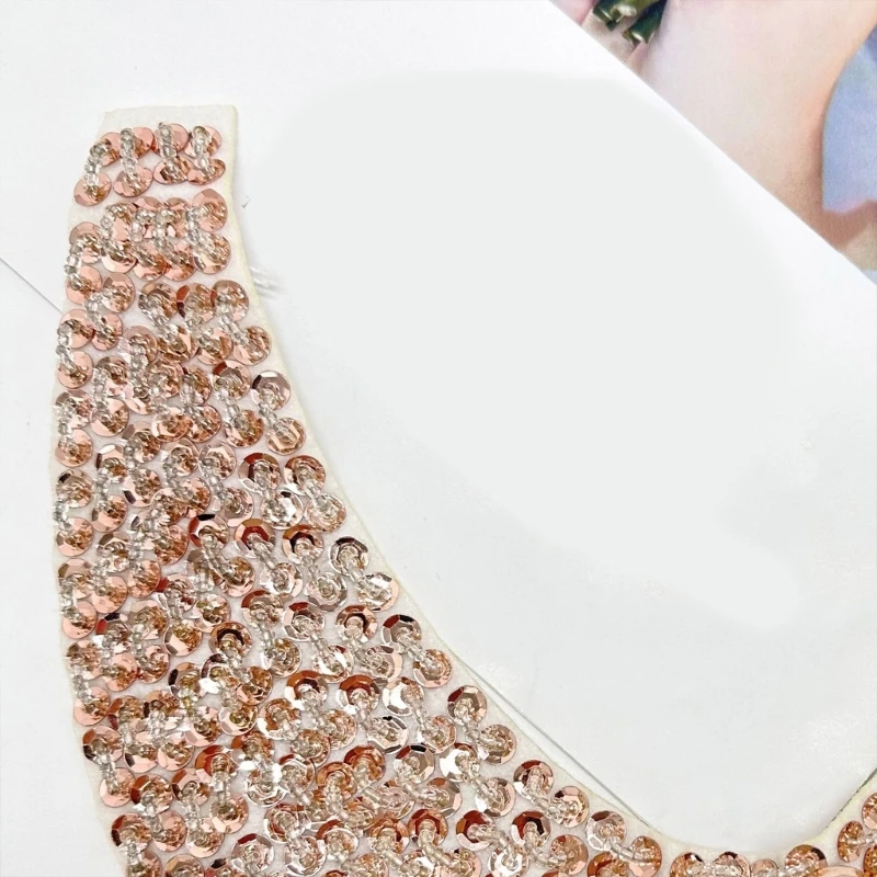 

Beaded Sequins Jewelry Detachable Lapel Half Shirt Blouse False Collar for Women