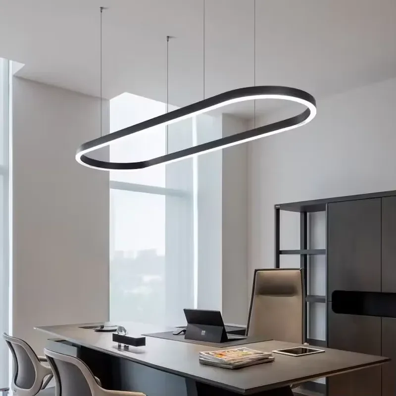 for Custom Wrought Iron PVC LED Oval Chandelier Modern Rectangular Office Exhibition Hall Simple Shopping Mall Studio