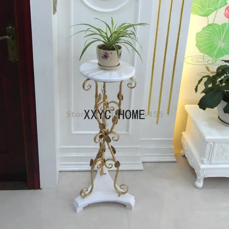 

European-style Solid Wood Indoor Flower Stand Living Room Flower Pot Stand Iron Single-story Floor-to-ceiling Balcony Shelf