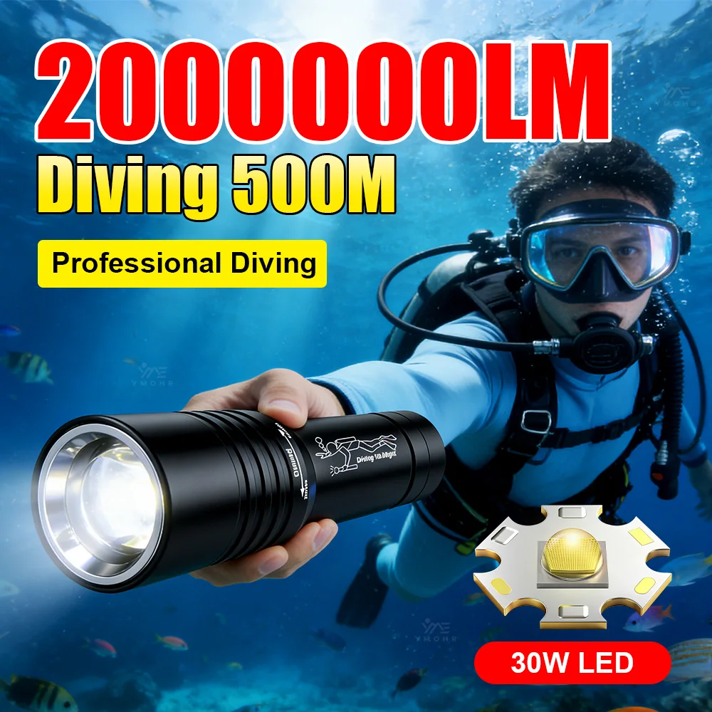 

Мощный светодиодный фонарь для дайвинга 2000000LM, подводный водонепроницаемый портативный фонарь с магнитным выключателем, лампа для выживания и рыбалки