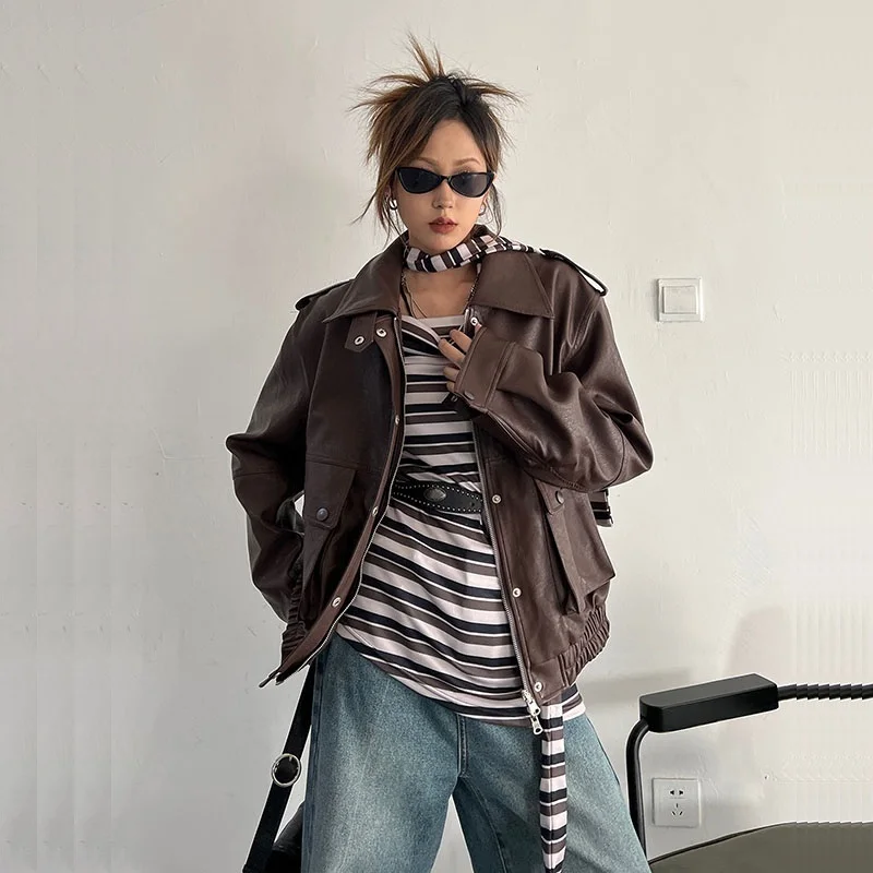Couro Marrom Jaqueta De Couro Feminina Aliexpress Jaqueta De Couro