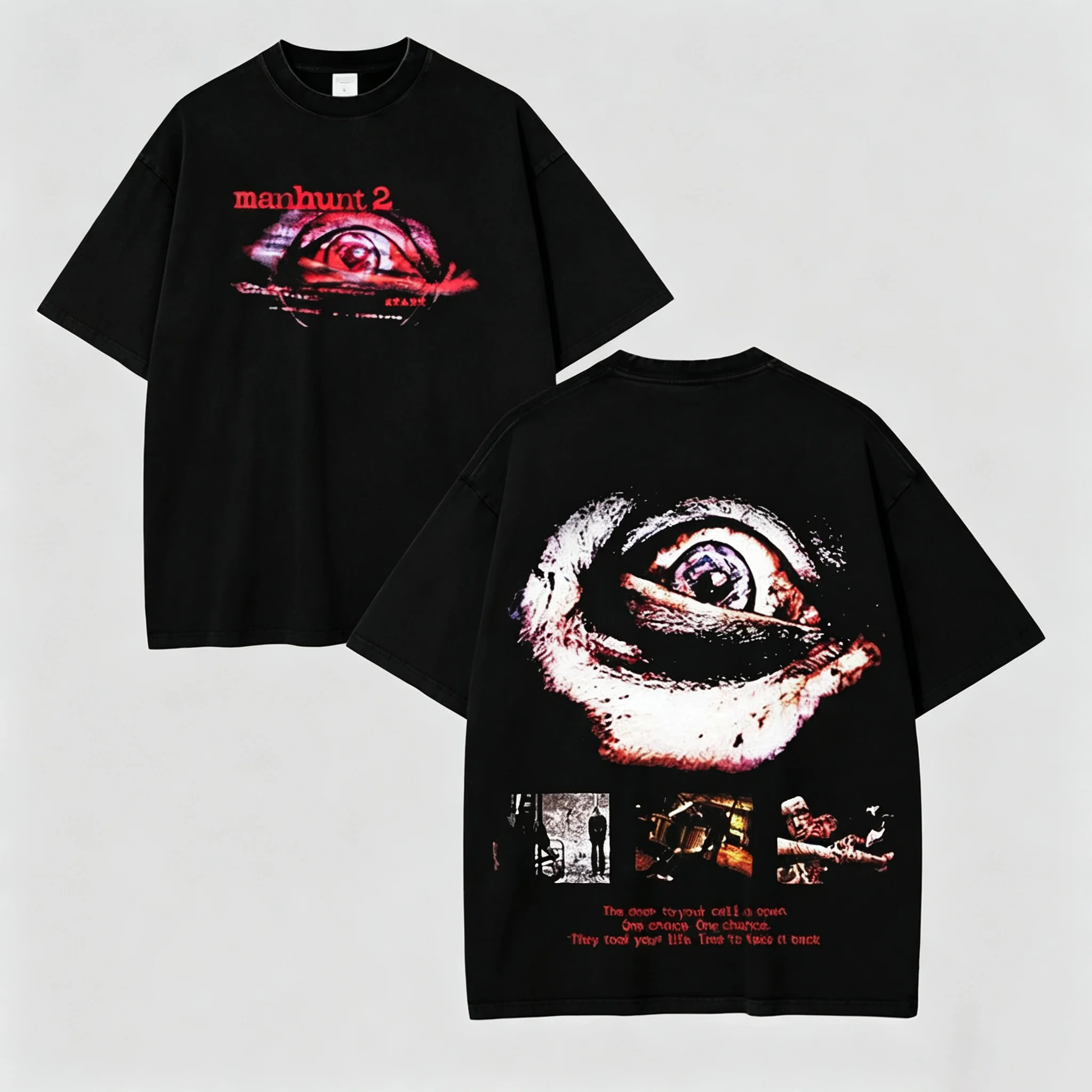 Manhunt PS2 T-Shirt: Retro Y2K Horror-Spiel T-Shirt Sommer Herren- und Damen-T-Shirt Locker Sitzendes Atmungsaktives T-Shirt Top – Detail 3