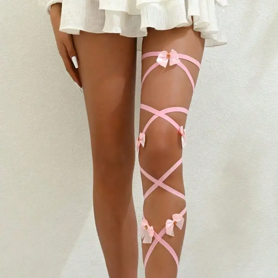 

ROMWE Anime Women's Versatile, Sexy, Sweet, And Girlish Bowknot Thigh Garter, Equine Leather Gear Valentines