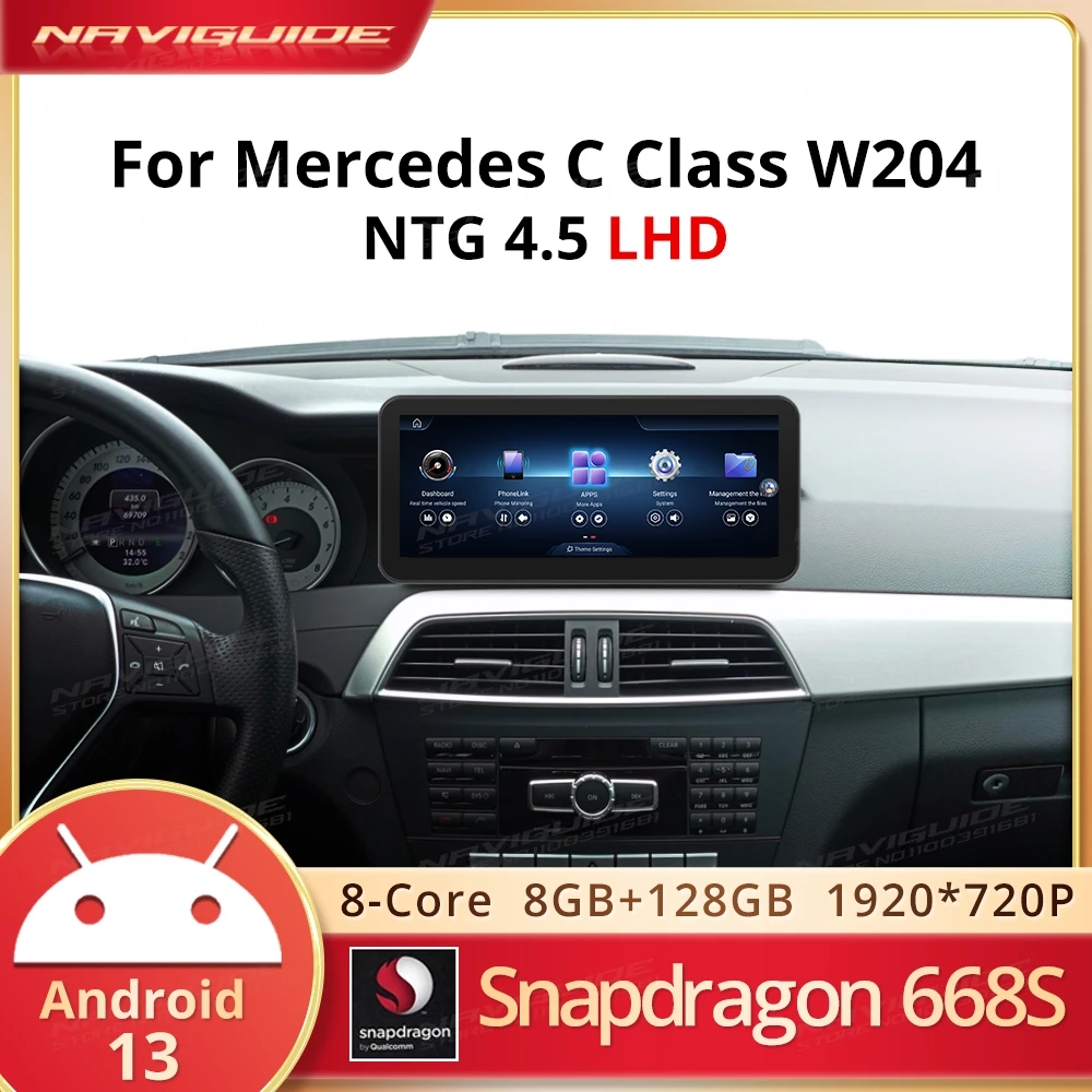 NAVIGUIDE Android13 For Mercedes C Class W204 NTG 4.5 Wireless Carplay Android Auto Intelligent Car Navigation Multimedia Player