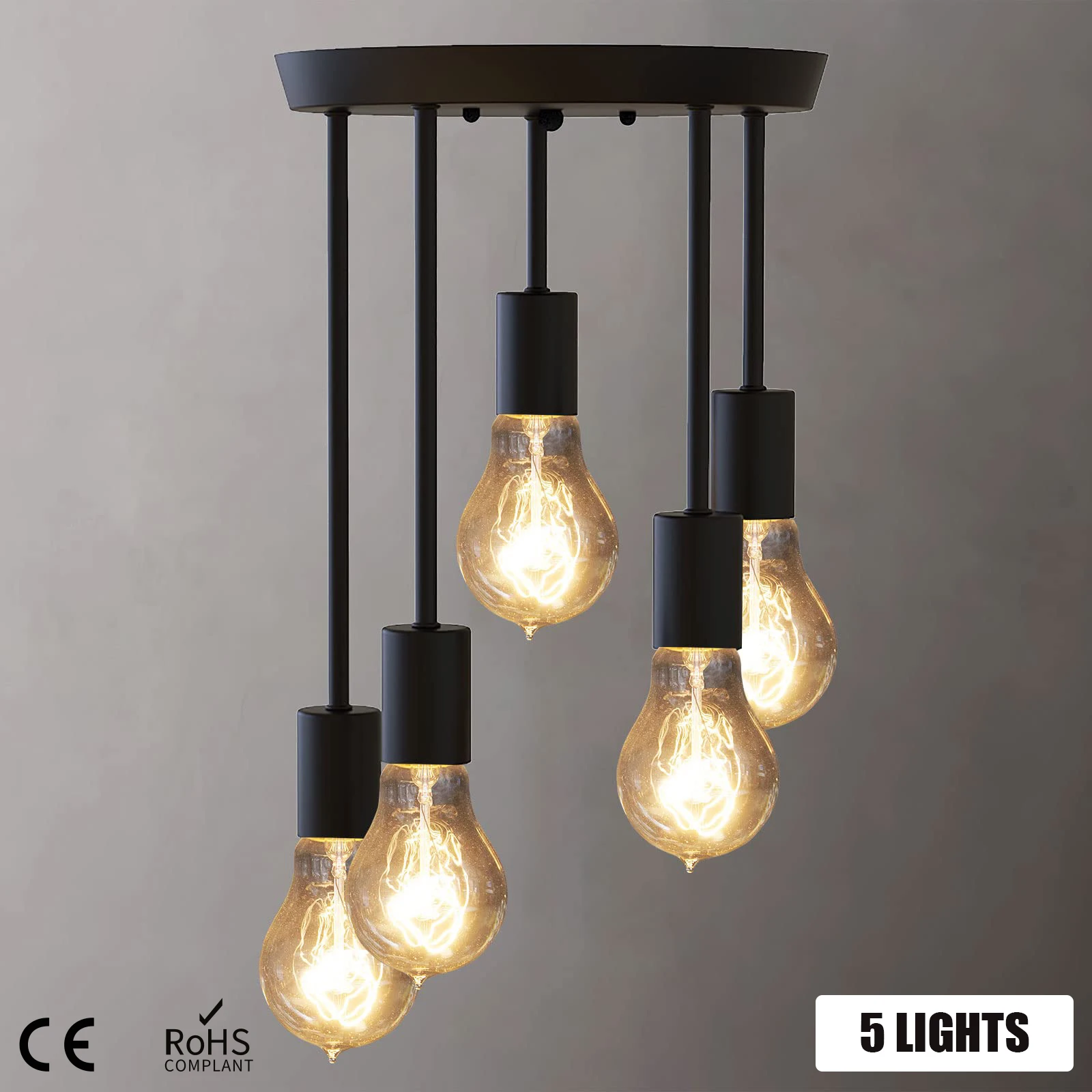 

5 Lights Ceiling Light Fixture Retro Vintage Ceiling Lamp Black Metal for Hallway Entryway Bedroom Balcony Dining Room