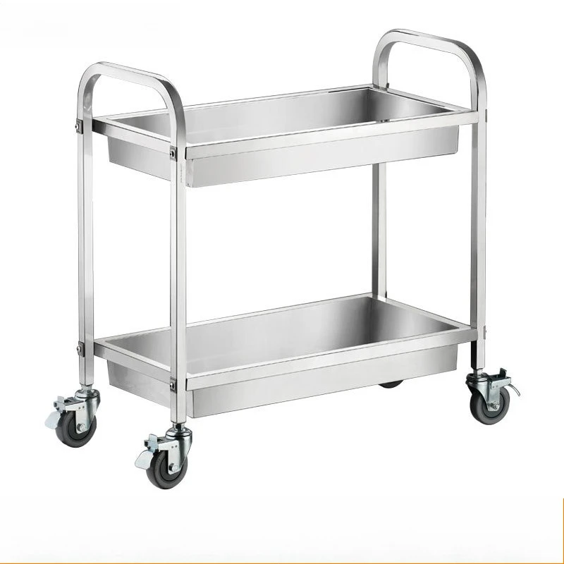 Stainless steel three-layer push dining cart, hotel collection and delivery service cart, hotel restaurant pulling goods,