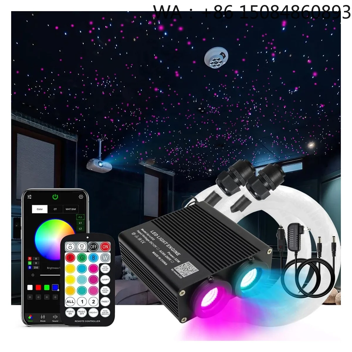 32W Upgraded Dual Port Fiber Optic Starlight Headliner Kit 800Pcs 0.75mm  Fibers Remote Sound Control Car Roof Star Light