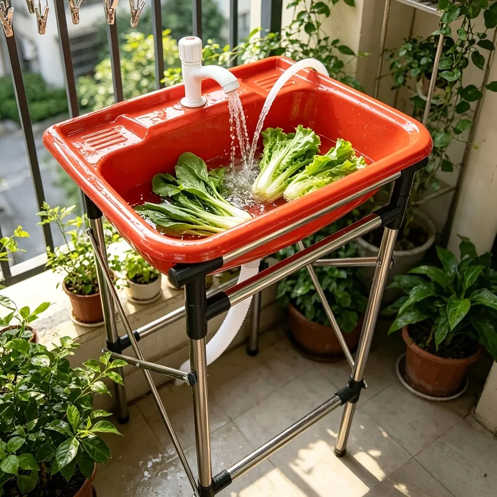 

Portable Hand Washing Station Outdoor Sink with Faucet Freestanding Utility Sink on Stand for RV Camping Boating Worksites