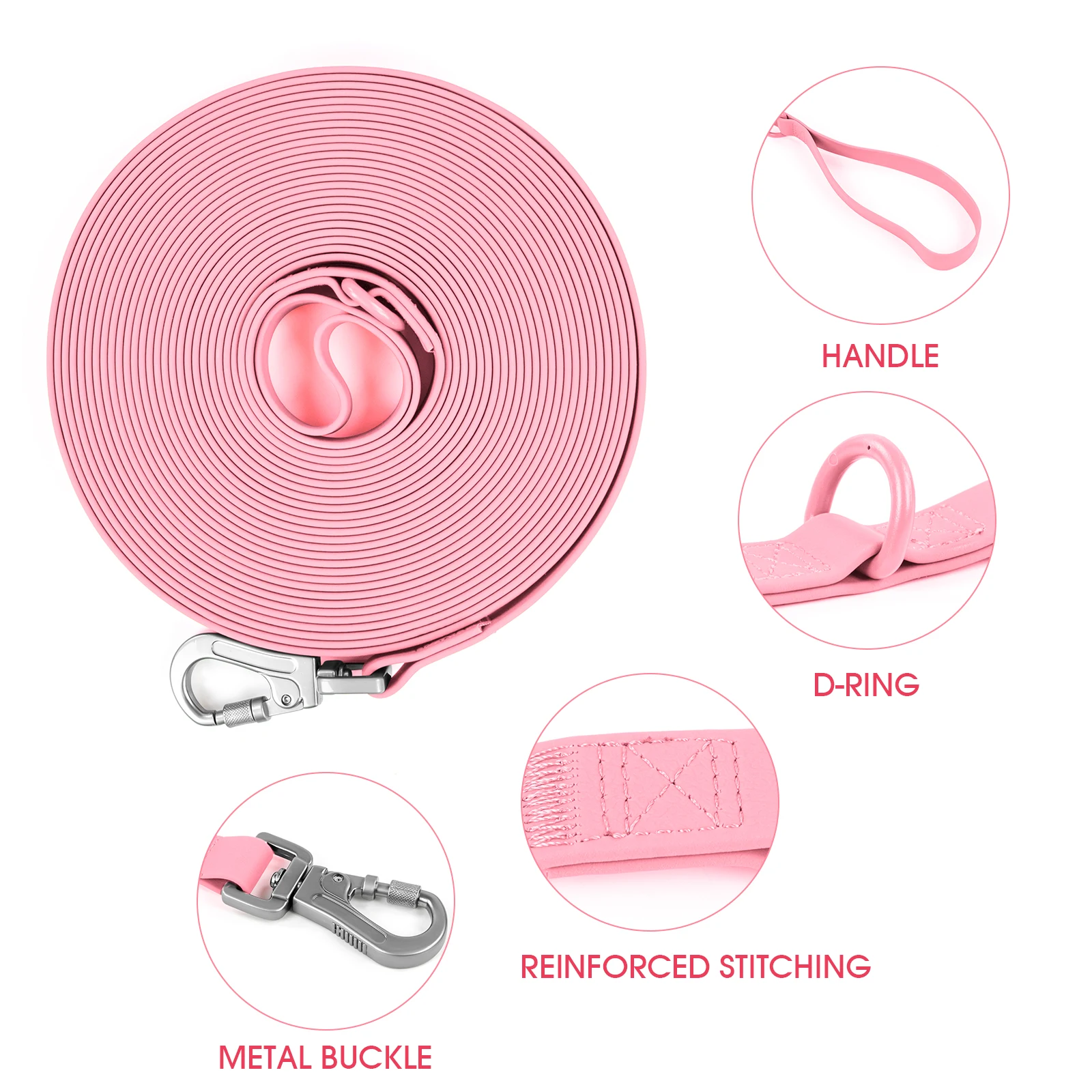 PVC Long Dog Leash for Large Medium Dogs Waterproof Easy Clean Spiral Snap Ring Running Training Pet Lead 2M/10M