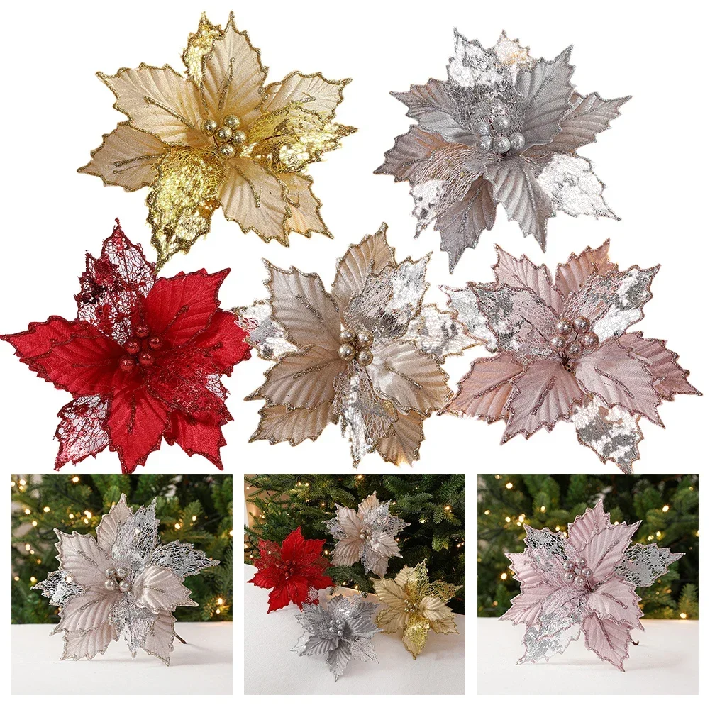 

Artificial Christmas Flowers Maple Leaf Decorations Festive Setting Perfect Size Rod Length 15cm Diameter 24cm