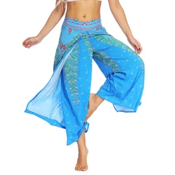 Boho Pants Wide Leg Palazzo Pants with Slits for Women Flowy Hippie Dance Pants,Bohemian Gypsy Yoga Pants