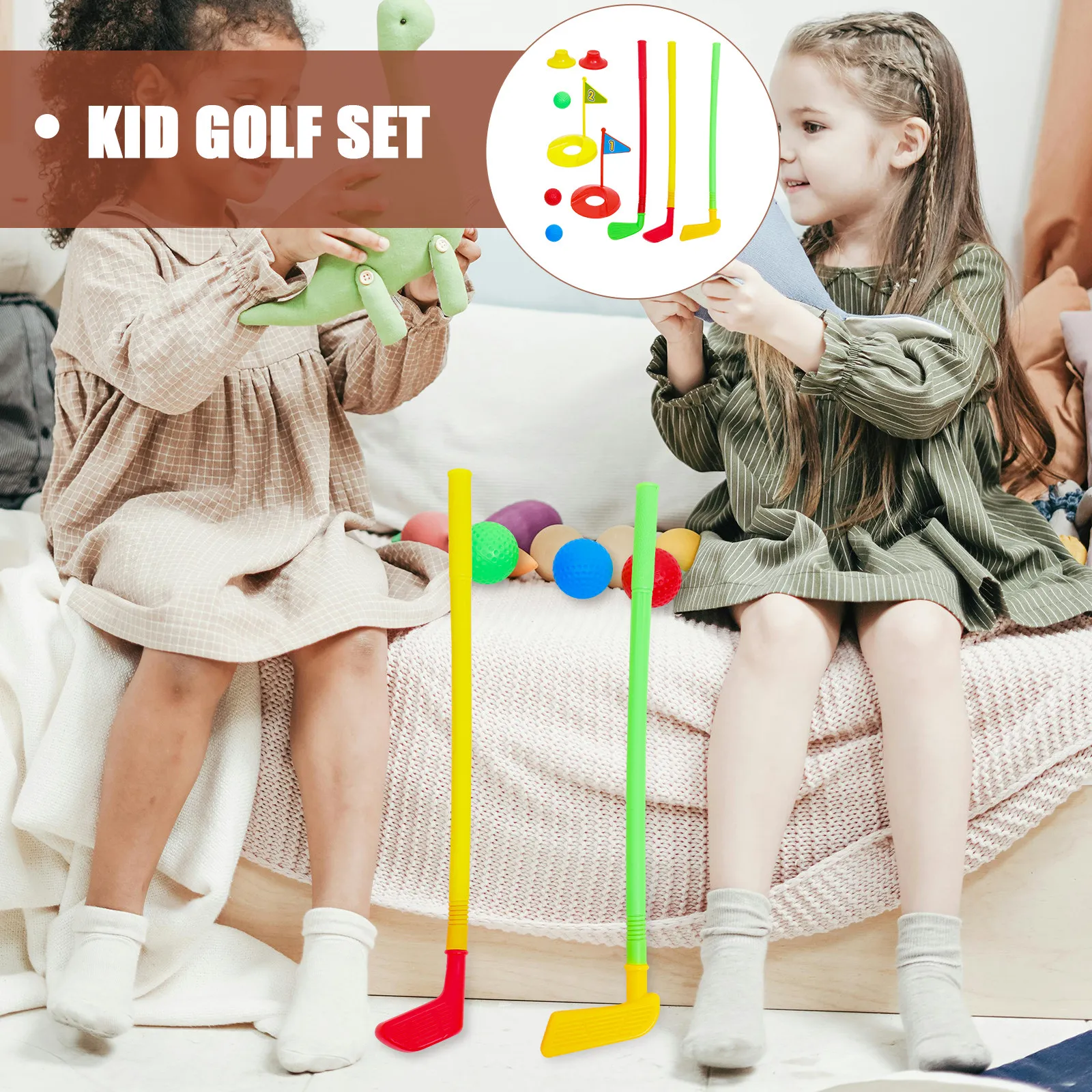 

1Set Children Golf Plaything Simulated Golf Ball with Long-Flight Dent Design Plastic Clubs for Parent-Child Sports Play