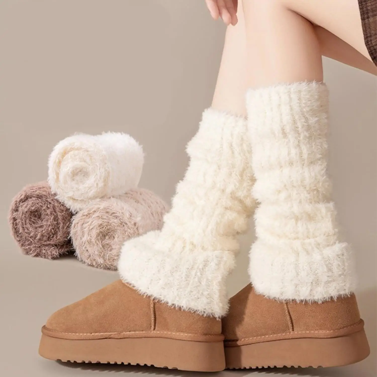 

Faux Fur Lined Winter Socks Booties JK Style Fleece-lined Leg Warmers Snow Boots Covers Autumn Spring Thermal Cuffed Sock