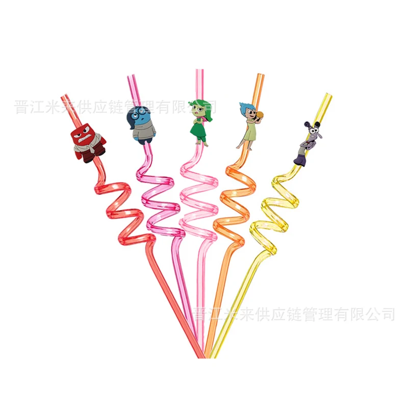 Disney Inside Out 2 Straw Patch Decoration Anime Cartoon Birthday Party Supplies cannucce a spirale in PET nuovi simpatici regali Kawaii