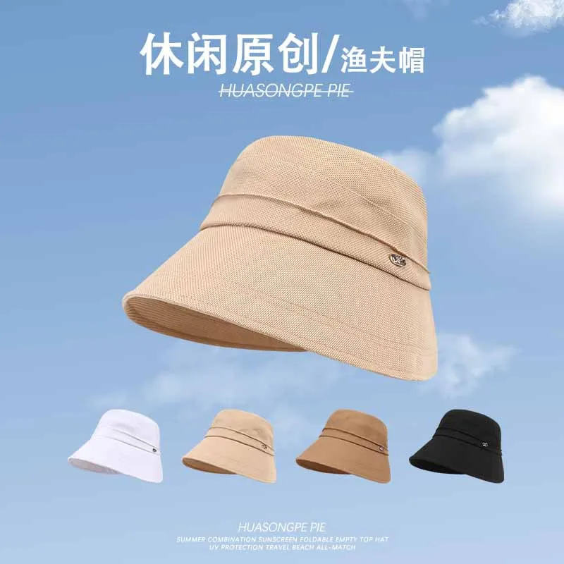 Bucket Women's Windproof Summer Travel Face-Looking Small Hat Japanese Style Artistic Simple UV Protection Sun-Proof Bas