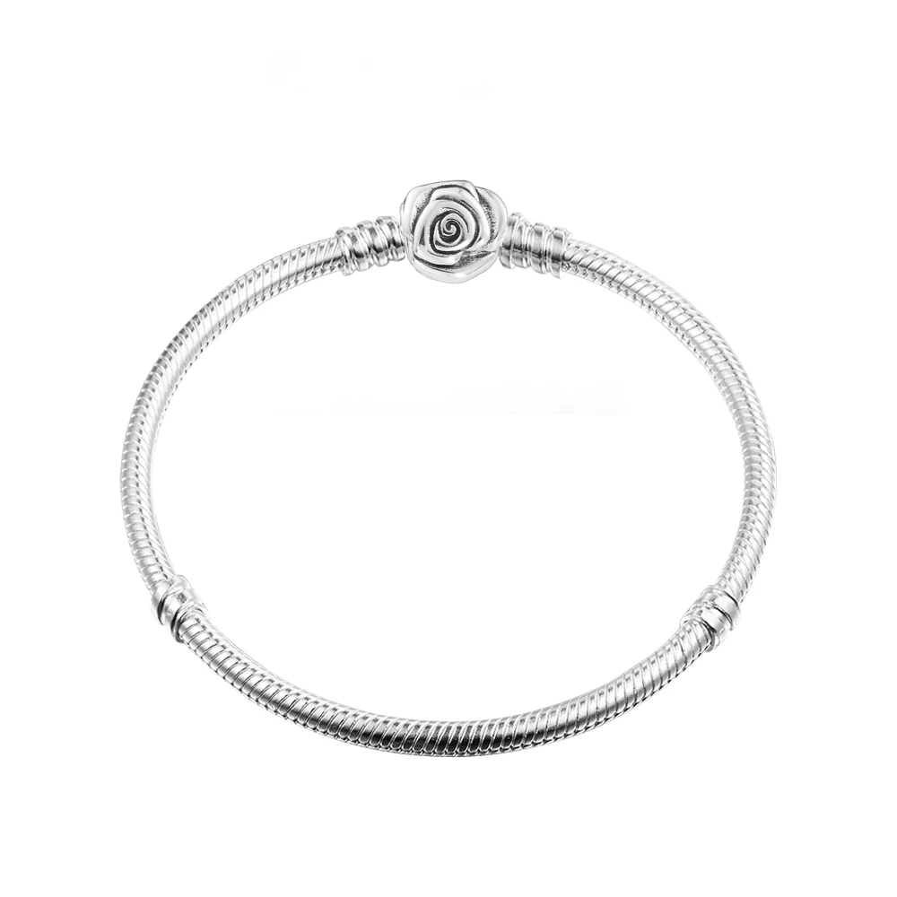 

Moments Rose in Bloom Clasp Snake Chain DIY Aesthetic Free Shipping Friends 100% Real Silver S925 Jewelry Bracelets for Women