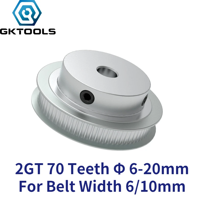 

GKTOOLS 70 Teeth 2GT Timing Pulley Bore 6/6.35/8/10/12/14/15/16/17/19/20mm for GT2 Open Synchronous belt width 6/10mm 70Teeth