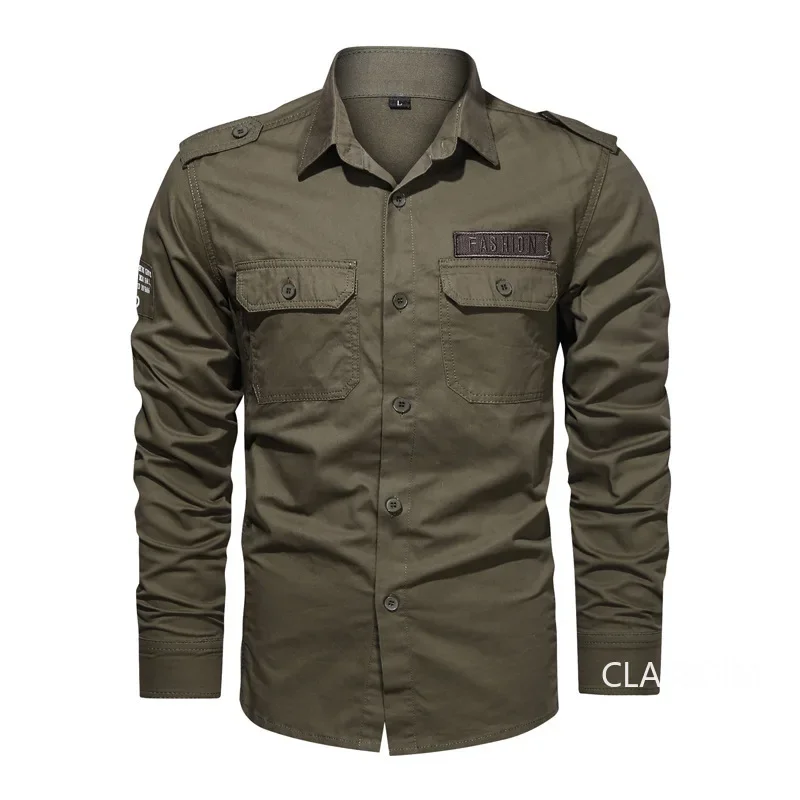 Men Military Multi-pocket Tooling Shirts Male Cotton Outdoor Casual Shirts Good Quality Man Large Size Solid Long-sleeved Shirts