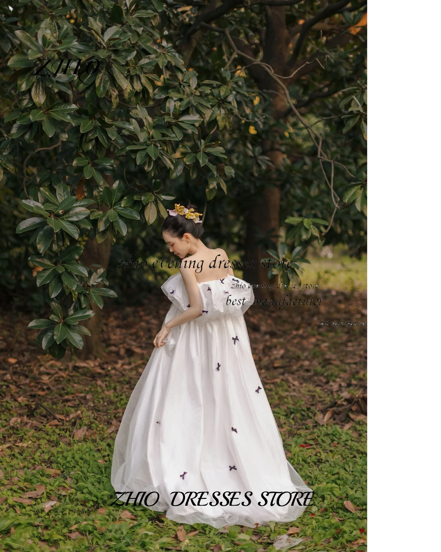 ZHIO Prosta Koralikowa Koreańska Czapka z Daszkiem Ślubna Bez Ramiączek Satynowa Suknia Ślubna 3D na Zamówienie Linia A Długość Do Podłogi 웨딩드레스