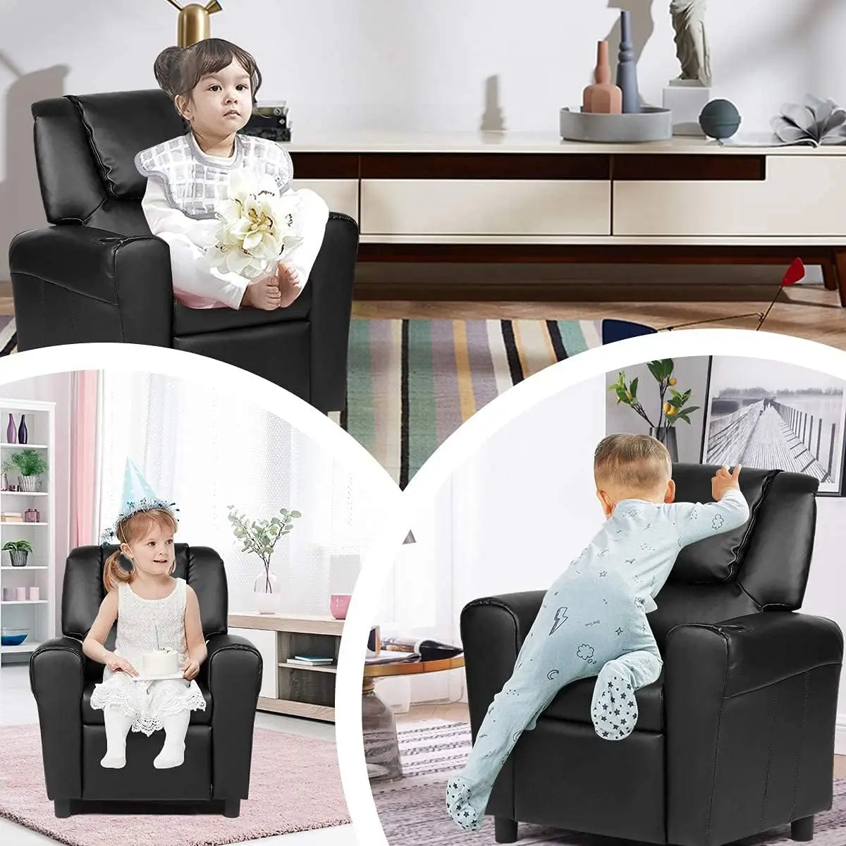 Silla reclinable para niños con portavasos, reposabrazos ergonómico y respaldo acolchado, sillón para niños pequeños para niños y Gir