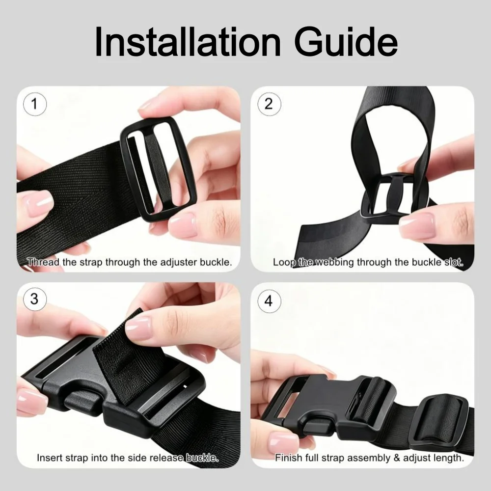 5 Yards Nylon-Gurtband, 4x Kunststoff-Seitenschnallen, 8x Tri-Glide-Schieber für DIY-Gepäckgurte und Rucksack-Schnallen – Detail 6