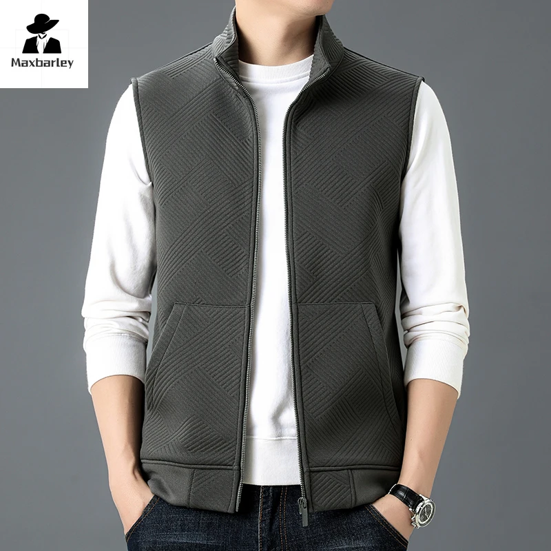 

Autumn Knitted Vest Men's High-end Casual Solid Color Thickened Warm Cardigan Coat Winter Fashion fleece-lined Sleeveless Jacket