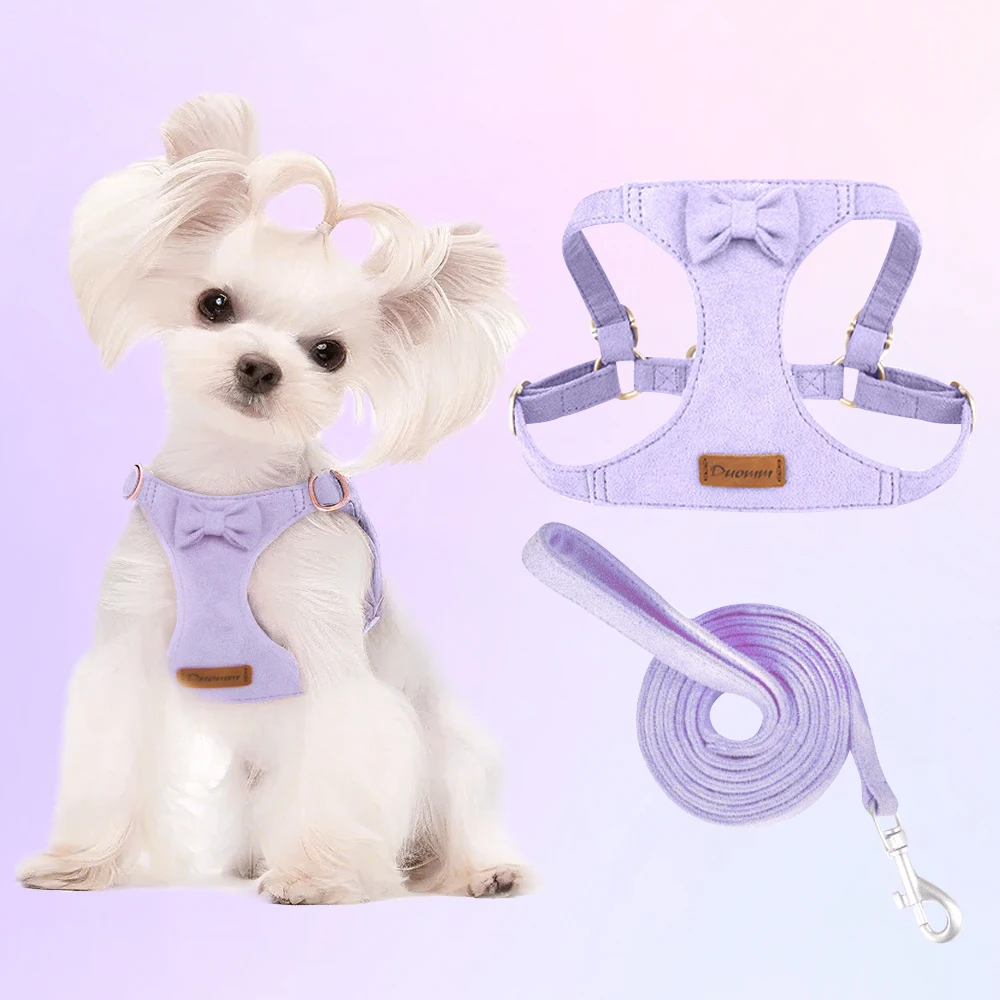 Conjunto de coleira para cães de camurça premium da moda – Alça peitoral ajustável para animais de estimação, acessórios de moda macios e duráveis para cachorros e gatinhos